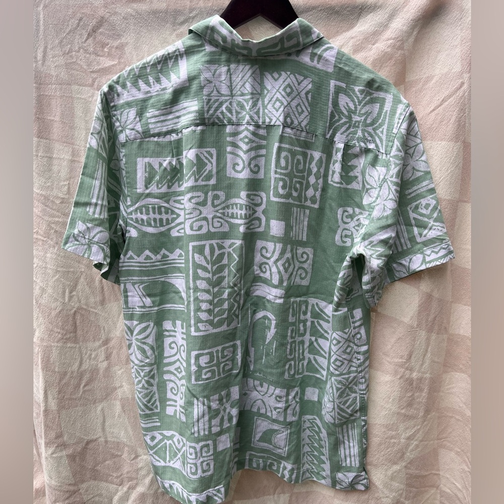 Quiksilver Mens Waterman Collection Shirt, Short Sleeve, White/Green, Size M - Picture 6 of 7